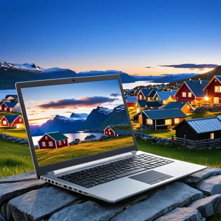 (laptop showcase) <lora:02_laptop_showcase:1.1>
Silver background,
high quality, professional, highres, amazing, dramatic,
(Northern village and midnight sun:0.5),
