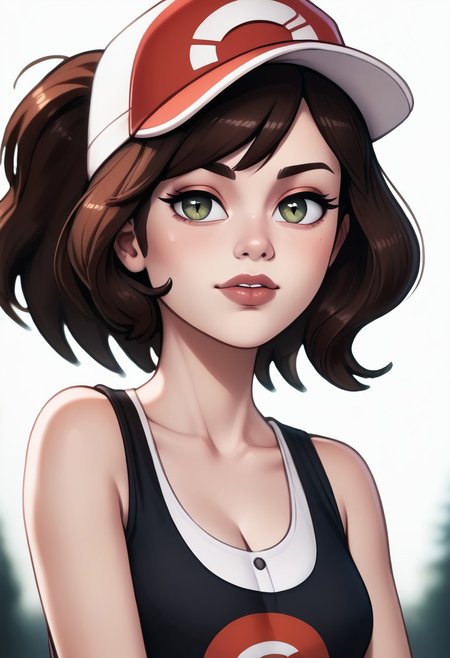 score_9, score_8_up, score_7_up, score_6_up, PRSNL_3_1, uncensored, pupils black dots, lips,
upper body, best quality, masterpiece, 4k, realistic, warm light,
Elaine, brown hair, brown eyes, ponytail, single sidelock, baseball cap, black shirt, red belt, blue shorts