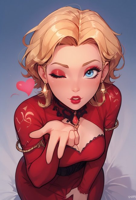 score_9, score_8_up, score_8, 1girl, solo, score_7_up, 20 years old girl, hot, blonde hair, long, blue eyes, pale skin, eyeliner, makeup, (flirty expression:1.2), depth of field, red
tight dress, night valentines setting, from above, sfw, safe for work, blowing kiss, heart, looking at viewer, sexy wink, 5 fingers hand, nightime,