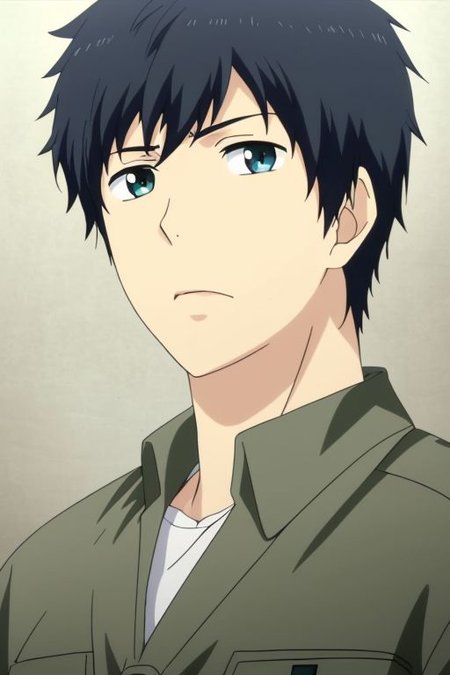 high resolution, solo, best quality, 1Boy, Arata Kaizaki, Portrait, Black Hair, Blue Eyes, military, action, OverallDetail