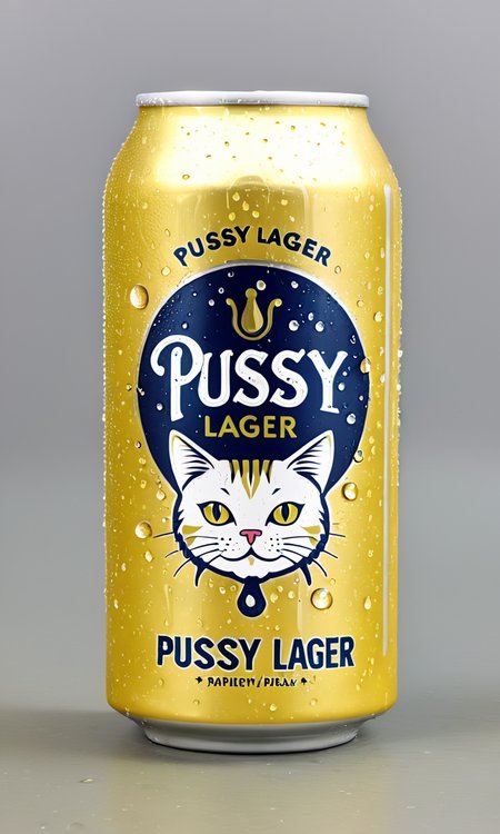 <lora:bevlabsdxl:0.9>,a beer can with cat,  text "Pussy Lager", bevlabsdxl,  best quality, masterpiece, water droplets, logo, fancy beer,