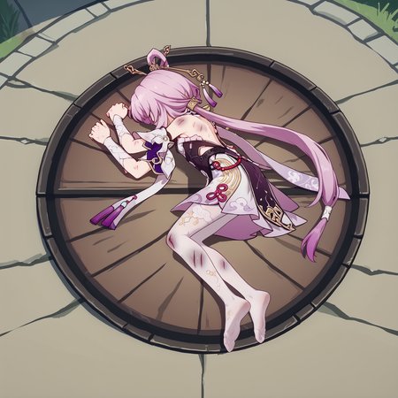 score_9, score_8_up, score_7_up, score_6_up, source_anime,
<lora:fuxuan.pony:1>, fuxuan, pink hair, very long hair, low twintails, hair ornament, hair rings, white tights,
skinny, slender, small breasts, bruise, injured,
<lora:YamchaPose_v10-Ponyv6XLDora:0.8>, yamchapose, lying, on side, crater, outdoors,
