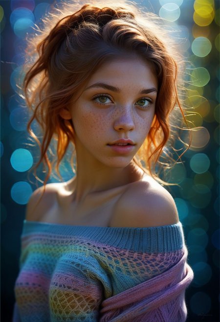 mysterious girl with freckles, an exotic girl in off-shoulder sweater, fading backlit background, pastell colours, alluring goddess, by Minjae Lee, Carne Griffiths, Emily Kell, Steve McCurry, Geoffroy Thoorens, Aaron Horkey, Jordan Grimmer, Greg Rutkowski, amazing depth, double exposure, surreal, geometric patterns, intricately detailed, bokeh,  perfect balanced, deep fine borders, artistic photorealism , smooth,  great masterwork by Suiras  <lora:add-detail-xl:2>  <lora:Double_Exposure:0.5>