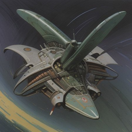 (Masterpiece), artwork, moebius steampunk, a picture of an elegant streamlined, elongated, aggressive Aztec dark-green steampunk space-battlecruiser, flying between cosmic ruins, view from the side, best quality, ultra high res, cinematic lighting, dramatic lighting, glorious, spectacular, dslr, ultra quality, sharp focus, tack sharp, dof, film grain, technicolor, Fujifilm XT3, photorealistic, 8K UHD <lora:Don_Lawrence_Storm_v1:0.9>, dlstormstyle, <lora:Moebius:0.9> <lora:Nouveau_last:0.7>, art nouveau Style,