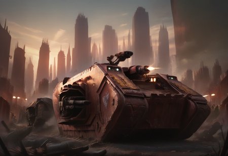 score_9, score_8_up, score_7_up, rating_safe, concept art, semi-realistic, no human. 
Vehicle.
War, City.