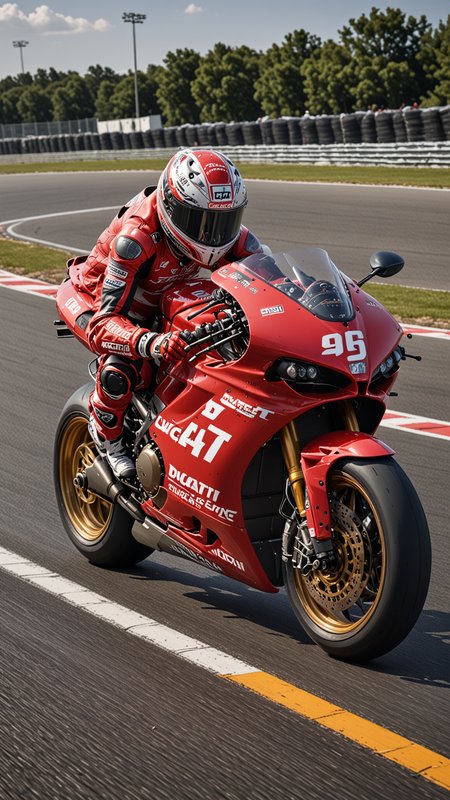 dynamic angle, masterpiece, award winning picture, Ducati 916, GP World series racing, at day, Race Track, futuristic background, hyper detailed, intricate, poster, artstation, epic, ultra detail, intricate details, UHD (Use Dream Diffusion Secret Prompt), Hendra Data, Pandora Palette, Epic, UHD <lora:Any_Car_Detailer_-_By_DICE:1>