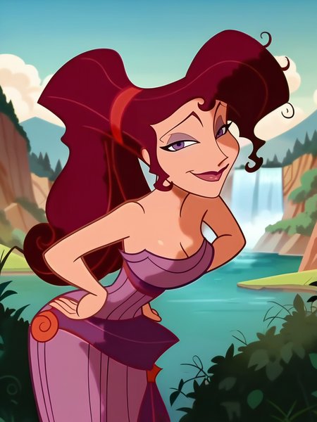 score_9, score_8_up, score_7_up, 1girl, naughty face, front, leaning forward, hands on hips, leaning forward, very happy, looking at viewer, lake, waterfall behind her, dynamic pose, cowboy shot,
 <lora:AMeghanXLP_character:1>, MegXLP, purple eyes, red hair, high ponytail, makeup, purple dress, strapless, anime screencap,