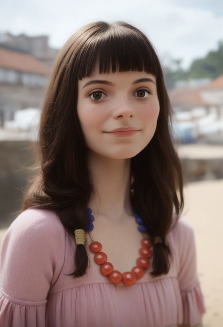 score_9, score_8_up, score_7_up, masterpiece 
BREAK 
1girl, (ctiansay0:1.2), pink dress, necklace, fringe 
BREAK 
looking at viewer, blurred background, Manic Pixie, Pretty Face, seductive, (cute smile:0.6), FOV medium shot