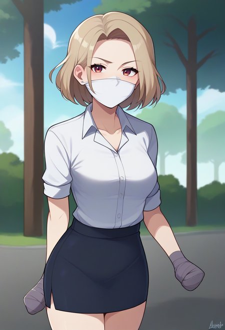 score_9,score_8_up,score_7_up,score_6_up,score_5_up,score_4_up, BREAK
1girl, office lady, collared shirt, pencil skirt, (medium breasts):1.2,
outdoors, nature, day, sunlight, horizon, solo, cowboy shot, looking at viewer, clenched hands, (arms at sides):1.3,
tapedhand, taped hands, taped fingers, over the nose gag, gagged,
<lora:tapedhandsponyxl-07:1>  <lora:otngagponyxl:1>