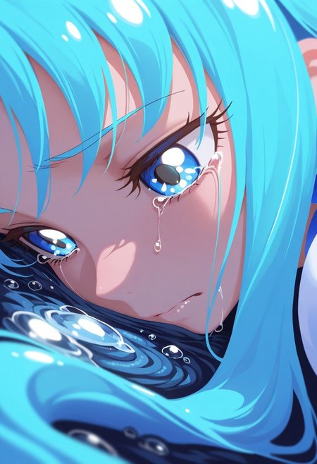 1girl, cure marine, pretty cure, under sea, cry, close up, no lineart, masterpiece, best quality,