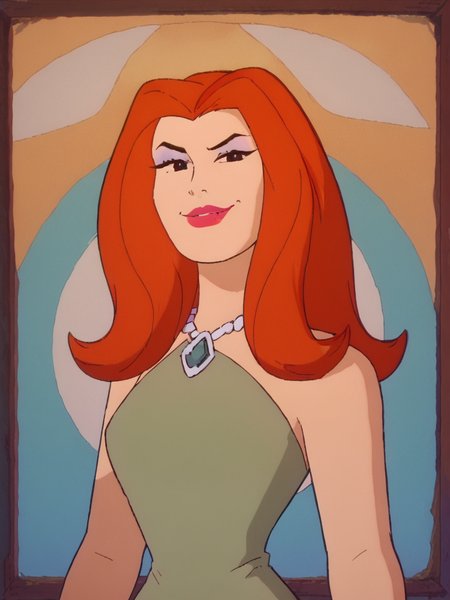 easynegative, zPDXL ,1girl, solo, cowboy shot, looking at the viewer, flirty, smug
<lora:Sheera_Mightor_Pony:1> sheera, red hair, long hair,  lipstick, makeup, black eyes, dress, necklace
<lora:Artist_Style_-_Melkor_Mancin_Romulo_Mancin_Style_PDXL:.55>  <lora:Scooby-Doo_1999_style:.65> <lora:PerfectEyesXL:1> perfecteyesâââ