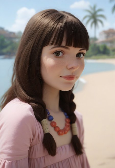score_9, score_8_up, score_7_up, masterpiece 
BREAK 
1girl, (ctiansay0:1.2), pink dress, necklace, fringe 
BREAK 
looking at viewer, blurred background, Manic Pixie, Pretty Face, seductive, (cute smile:0.6), FOV medium shot