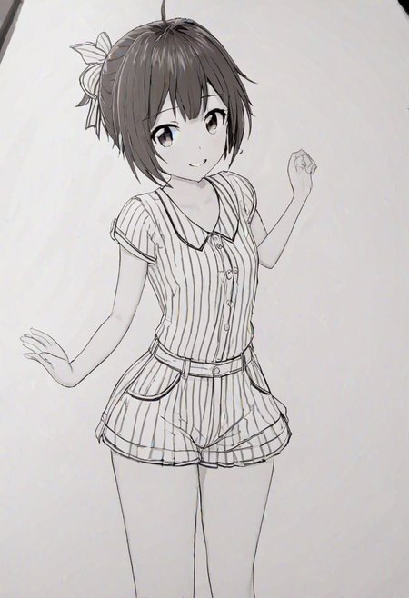 high quality, high detail, line art, sketch, 1girl, beautiful girl, joy, happy, laugh,Miku, good shading, very detailed drawing, full body