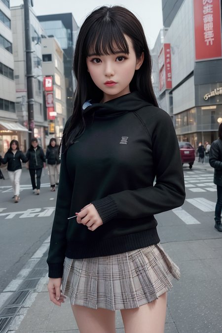 (skin blemish:1.2), (skindentation), black eye, 1woman, 25yo, (((woman))), solo, realistic,  best quality, photorealistic, masterpiece, 8k, high res, solo, extremely detailed face,  (professional lighting, bokeh), (light particles, lens flare, glowing particles:0.6), (dynamic pose:1.2), soft lighting, top angle view, fashionable and trendy atmosphere, japan, (street:1), tokyo, (city), ((nighttime)), sky,  ((looking at the viewer:1)), (looking at the camera),(portrait:0.6), cowboy shot, gorgeous, walking, keep original facial proportion, wide shoulder, full body,  (medium breast),  (long hair), red hair, floating hair, lips, lipstick, seductive smile, floating hair, smile, open_mouth, teeth, eye ring, hood, (hoodie:1),  high_neck_sweater,  jacket,  plaid, plaid_skirt,, eyelashes, mole, (mole under eye:1),   <lora:NaganoS:0.75>