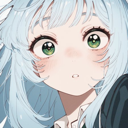 masterpiece, best quality, good quality, very awa, very aesthetic, absurdres, newest, 1girl, solo, long hair, light blue hair, blush, big eyes, green eyes, eyelashes, shirt, jacket, school uniform, collared shirt,blazer, looking at viewer, parted lips, surprise, Extreme Close-Up, (oharu-chan:0.8), (shimashiro itsuki),
vfaix,retro_artstyle, retro <lora:illustriousXL_stabilizer_v1.23:0.3> <lora:NOOB_vp1_detailer_by_volnovik_v1:0.3> <lora:ponyv6_noobE11_2_adamW-000017:0.3> <lora:HB_091:0.6> <lora:veluflora-wai:0.75>