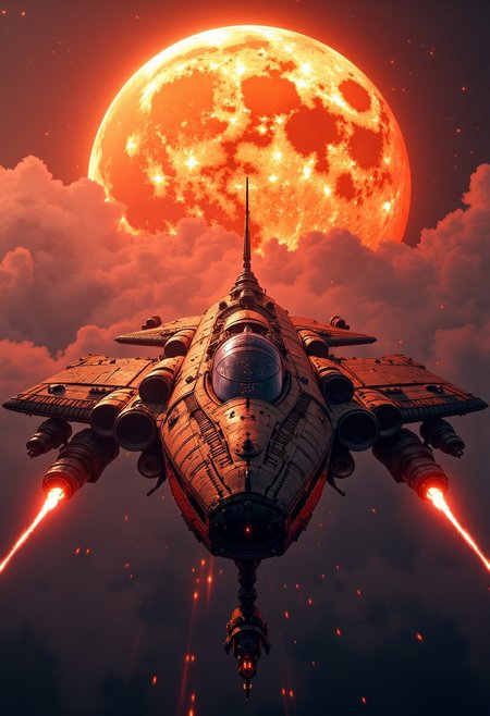 mythp0rt, best quality, masterpiece, large capital spaceship, a supermassive dull sun in the background, cinematic, dynamic photorealistic image, High Definition HD, High Detail, Perfect Composition