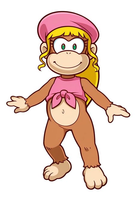 1girl, solo, 
no humans, kong, furry female, 
dixiekong, 
looking at viewer, smile, 
simple background, white background
