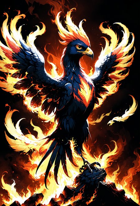 phoenix rising from the ashes, , <lora:add-detail-xl:1> <lora:xl_more_art-full_v1:1>