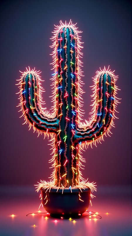A beautiful render of a ChristmasLightsStyle Cactus. 
<lora:ChristmasLightsStyleFlux:0.8>