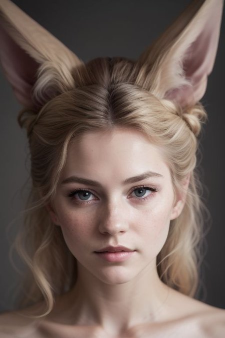 swedish girl, laying, crawling, brunette, albino, eyes close-up, looking up, portrait, white loose summer dress, selfie, big hair, long messy white wavy hair, huge very long silky fennec ears, animal ear fluff, fox tail, depth of field, big ice color eyes with long white eyelashes, white eyebrows, round rich big parted lips, very strong freckles, curious, outside, sun from the side, rim light, extreme detail, very sharp, hyper realistic