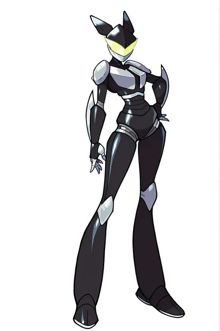 1girl, solo, BC-1 robot, BC-1 helmet, BC-1 visor, BC-1 faceguard, colored skin, black metallic skin,
medium breasts, animification, wearing cartoony clothing,
masterpiece, best quality, newest, absurdres, highres, sensitive, sugimori Ken  <lora:BC-1_illustrious_V2:0.8> <lora:YugiHose:1>