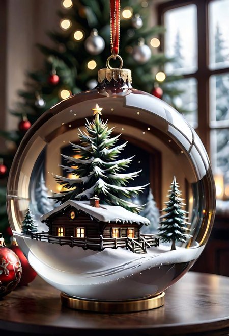 Close-up portrait, stylized drawing by Greg Rutkowski, Giovanni Boldini, Gabriele Dell'otto, "Very Beautiful", a beautiful double exposure image by mixing a Christmas tree under the snow and a glass Christmas ball. Cozy Living Room Background With Details Subtly Integrated into Shiny Glass Ball, Bokeh, Sharp, Shiny Glass Christmas Ball, Hyper Realistic, HD, Laser Trace, Cinematic, HDR, Photorealistic (Double Exposure: 1.1), Trending on Artstation, Studio Photography , intricate details, Macro photography, close-up, sharp focus, studio photography, intricate details, high detail, Greg Rutkowski. illustrated in the style of artists such as Giovanni Boldini, WLOP at Studio Ghibli Genshin.