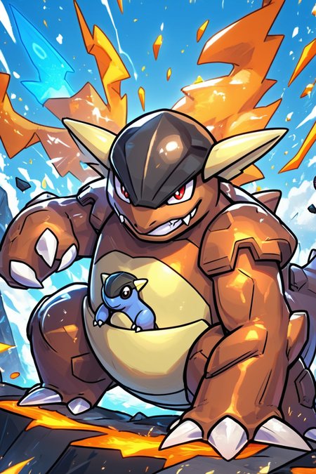 score_9, score_8_up, score_8,   BREAK, , zzKhan, no humans, claws, red eyes, black eyes, fangs,    (dynamic pose, motion lines),  volcano,  <lora:Kangaskhan_Pokemon_PDXL_v3:0.8>,  , BREAK, embedding:zPDXL, Expressiveh, ,,, <lora:EnergyCAT:1.0>, solo, smile, looking at viewer, aura, blue sky, ,,, <lora:SDXLFaeTastic2400:0.5>, <lora:Expressive_H-000001:0.4>,