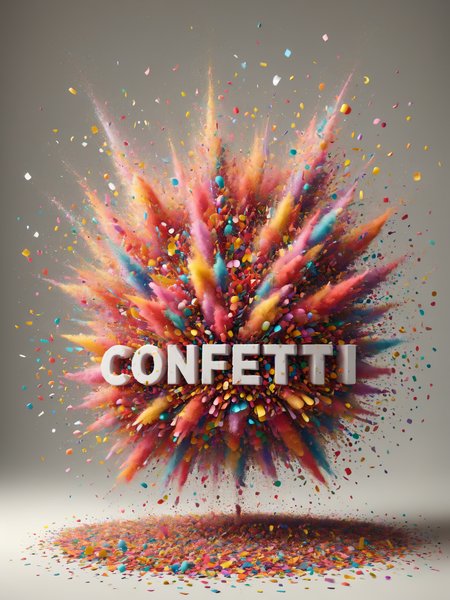 floating text "confetti" made of mad-confetti-explosion <lora:Confetti_Explosion_SDXL:0.8>, (masterpiece:1.2), best quality, (hyperdetailed, highest detailed:1.2), high resolution textures