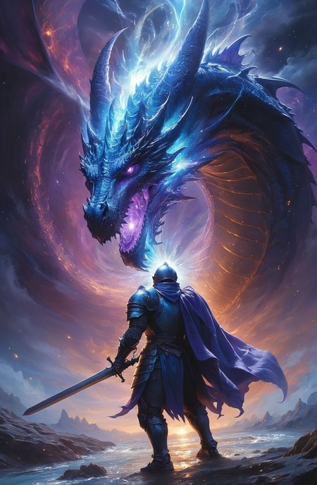 amazing quality, sci-fi,
(wormhole in the air:1.3), dragon come through the wormhole,
a knight preparing to fight, epic scene, fabulous, space-time vortex, (blue hybrid purple:1.1) energy flow,
<lora:XL_boss_battle:0.85> Bosstyle,
<lora:add-detail-xl:0.75>,
<lora:extremely_detailed:2.0>, extremely detailed,
<lora:EnvyVividXL01-adamw:1.0>,