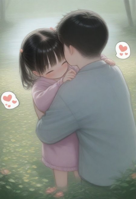1girl, 1boy, hug, outdoors, spoken heart,  detailed, masterpiece, best quality, absurdres, very aesthetic, amazing qualityhearts
