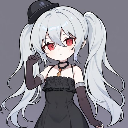 ,orchis,1girl,solo,simple background,white background,grey hair,twintails,,red eyes,chibi,<lora:orchis:0.9>,<lora:Qszb>, masterpiece, best quality, very aesthetic, absurdres