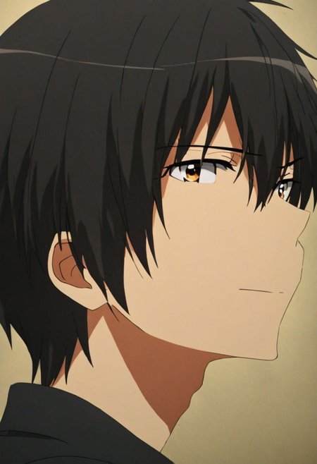 high resolution, solo, best quality, 1Boy, Kanie Seiya, Black Hair, portrait, looking at viewer, focused gaze forward, upper body, head upright, happiness, OverallDetail
