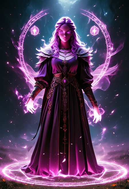 score_9,score_8_up,score_7_up, full shot, medieval druid doing arcane magic at stonehenge, medieval england, glowing circle of runes, magic circle, glowing purple eyes, glowing magic symbols,  fantasy scene