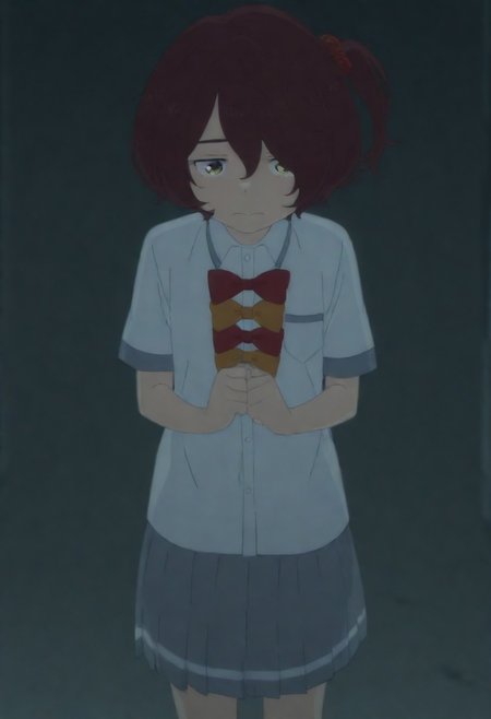masterpiece, best quality, amazing quality,,, shiny skin,,,,,,anime coloring,anime screencap, ,, official art,,,,, <lora:Komari_Illustrious:0.9> komari_chika, yellow_eyes, brown_hair, short_hair, one_side_up,, school_uniform, white_shirt, collared_shirt, bow, pleated_skirt, grey_skirt, short_sleeves,