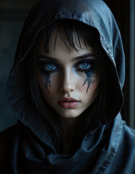 food photography style (dark mood masterpiece Photography:1.2), portrait of a mysterious Buddha, with blue eyes and dark make up, dark eyeliner, she has sensuous lips, looking seductively, naughty. The extreme realism focuses on her detailed skin, showing fine textures and natural highlights. photography masterpiece, modern, irresistible beauty, fuzzy lighting, dark mood, unusual composition, use of negative space, (rule of thirds composition), simmetry, mysterious, emotional, flirting, groundbreaking unrivaled opus with unrivaled details, (Leather Brown color scheme), highly detailed, melancholic, low-light hyper detailed photography, catchlights, extremely high-resolution details, photographic, realism pushed to extreme, fine texture, incredibly lifelike, low angle shot,style by luis royo . appetizing, professional, culinary, high-resolution, commercial, highly detailed