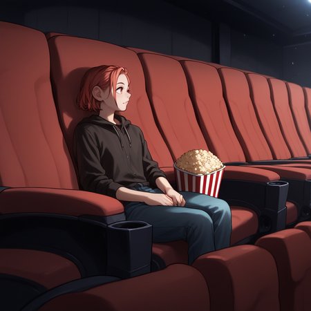score_9, score_8_up, score_7_up, score_6_up, score_5_up, score_4_up, zPDXL2,rating_questionable,  <lora:Movie_Theater:1> movi3theater, sitting, popcorn, red seats, dark room