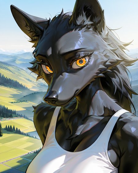 masterpiece, best quality, amazing quality, very aesthetic, absurdres, newest, scenery, extreme detail, 8k, detailed eyes
wolf, black fur, black skin, white crop top, portrait
masterpiece, best quality, amazing quality, very aesthetic, absurdres, newest, scenery, extreme detail, 8k, detailed eyes
 <lora:Johnfoxart_-_Style_r1:0.85>