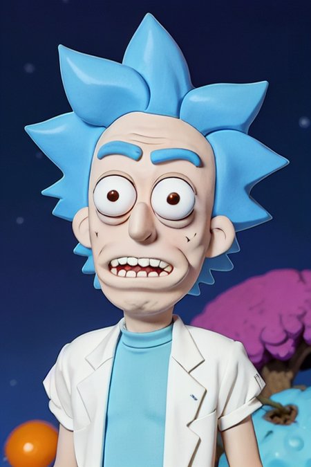 1man, (80's anime style),  <lora:rickSanchezLora_v10:0.4> Rick Sanchez, claymation