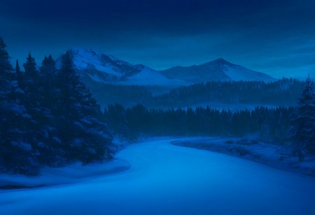 very awa, masterpiece, best quality, hightres, absurdres,outdoors, sky, cloud, tree, no humans, cloudy sky, nature, scenery, snow, forest, mountain, road, winter, fog, night,  fataStyle, <lora:FATAIL:1>