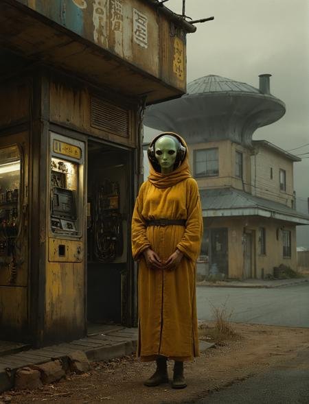 alien that are standing in front of a building, cedric payravernay, black moons, monks, matriarchy, cgsociety, muted brown yellow and blacks, by Otto Pilny, palace of the chalice, young women, machinarium, utopia art  ,a gas station sitting on the side of a road, dark atmosphere pinterest, aaron earley, houzz, antique renewal, trending on artforum, inspired by Jerry Schatzberg, weathering with you, hauntingly beautiful, morningstar, high detail photo of a deserted, high octane,f <lora:SDXL1.0_Essenz-series-by-AI_Characters_Style_BetterPhotography-v1.2-'Skynet':1>, RAW photo, subject, 8k uhd, dslr, soft lighting, high quality, film grain, Fujifilm XT3(RAW photo, 16k, masterpiece, best quality: 1.2), (ultra realism, hyper detailed and intricate realism: 1.3),highly detailed, (RAW photo, 16k, masterpiece, best quality: 1.2), (ultra realism, hyper detailed and intricate realism: 1.3),highly detailed_natural lighting, taken with a Hasselblad X1D II 50C with a 45mm lens embracing creative intimacy in the textural composite, conceptual art trend, inspired by John Collier, wojtek beksinski macmanus, , concept,, score_9, score_8_up, score_7_up, Prompt: score_9, source_Comics, (80s Posters) BOOK OF THE Pixel Alchemy ,Katsuya Terada   V1.3 ,& MOEBIUS collaboration, art station, BANDE DESSINÉE story transcription, full color, carnival