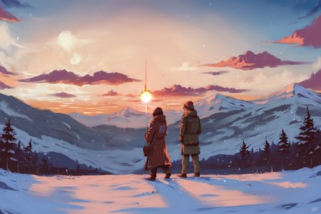 PDXL, source_anime,  <lora:SaishoV1:1>, s4ish0, 
snowy mountain, sun behind it, clouds, 
volumetric reflections, volumetric shadows, HDR, shot on Canon DSLR