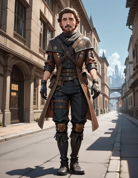 <lora:gustave_expedition33_illust:1.2>,gustave_expedition33,full body,in a city,