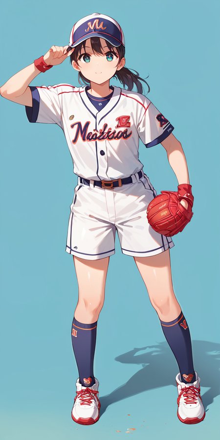 score_9, score_8_up, score_7_up,source_anime, high res image,masterpiece,best quality,cute face,clear skin,shiny hair,ultra detailed eyes,simple background,  <lora:softball uniform_pony_V1.0:0.8> softball uniform, softball, socks