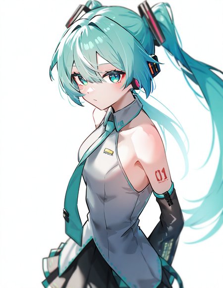 1girl,simple background,solo,white background,cowboy shot,looking at viewer,<lora:xiafeng-000024:1>,hatsune miku,, masterpiece, best quality, very aesthetic, absurdres,newest, incredibly absurdres,