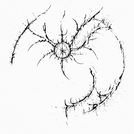 masterpiece, best quality, cybersigilism, neotribal, photo of heptagram, white background, (heptapod language:1.5), language from film arrival, curves, ink circles