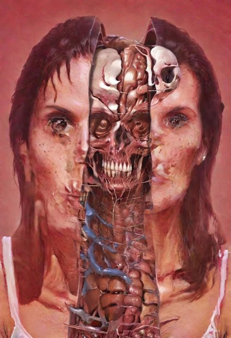 split head, skull inside woman head fleshmutant