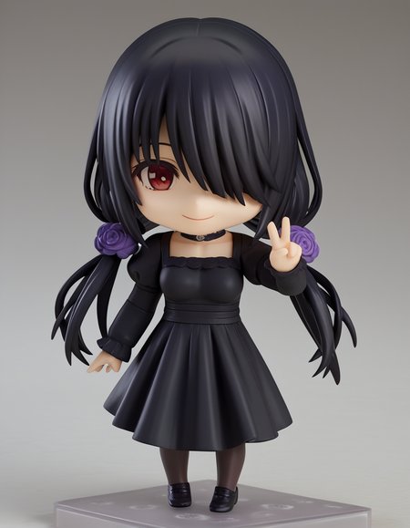 score_9, score_8_up, score_7_up, source_anime, kurumitokisaki, <lora:kurumi-tokisaki-ponyxl-lora-nochekaiser:0.5>, kurumi tokisaki casual, long hair, black hair, red eyes, long sleeves, dress, pantyhose, hair over one eye, black dress, black pantyhose, puffy sleeves, choker, collarbone, skirt, black skirt, flowers, hair flowers, purple flowers, twintails, low twintails, medium breasts
<lora:nendoroid-figurines-ponyxl-lora-nochekaiser:1>, nendoroid, 1girl, solo, chibi, 3d, smile, v, v over eye,