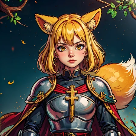 (((<lora:Linda _ Fox girl:1> Fox girl, blonde))), beautiful linework, (outlines:1.05), shadows, <lora:detail_slider_v4:1.0>, <lora:realistic:0.4>, <lora:tangbohu-line_1.0:0.3>, <lora:colorify:0.3>, <lora:GoodHands-beta2:0.8>,, BREAK Style-GravityMagic, solo,  upper body,  detailed background, detailed face, (black cross, teutonic knight theme:1.1), medieval crusader , solemn demeanor, wearing  armor,  , ornate gauntlets, crusader insignia, righteous aura,  praying, 11th century, monastery in background,  wind blowing,