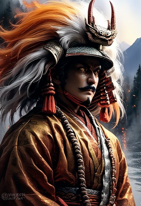score_9,score_8_up,score_7_up,
Male illustration,50 years old,mature man,ambitious,beast-like sharp gaze,chubby but muscular,Japanese samurai,16th century,dramatic lighting,high contrast,decorative,atmospheric,haunting beauty,texture,(dynamic angle),round face,black,gray,red,yellow,
bust up,l,splash art,highly detailed illustration,trending on Artstation,paint splashes,perfect composition,watercolor,sharp focus,intricate details,highly detailed,
White background,mustache(1.3),windy,dynamic pose,dynamic angle,real,realstic,
Watercolor,<lora:BDpony_TakedaShingen_V1:0.9>,Takeda Shingen,As swift as the wind,as quiet as a forest,as encroaching as fire,as unmoving as a mountain,
<lora:Midjourney_5:0.6>,<lora:WaterColorV3:0.8>,