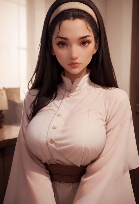 score_9, score_8_up, score_7_up,score_6_up, score_5_up, score_4_up , 1girl, solo,
large breasts,
ChizuruDG,
long hair, black hair, hair slicked back, brown eyes, 
hairband, wide sleeves,
looking at viewer,
portrait, close-up, face focus,